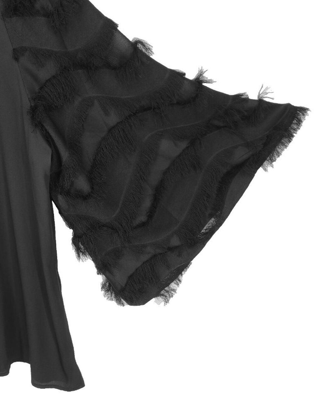 Chicos Fringe Bell Sleeve Top Size 3 (XL) Boat Neck Chiffon Black Blouse - Picture 2 of 5